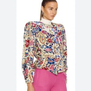 Isabel marant menelia jacket velvet floral silk top flowers , size 36 .